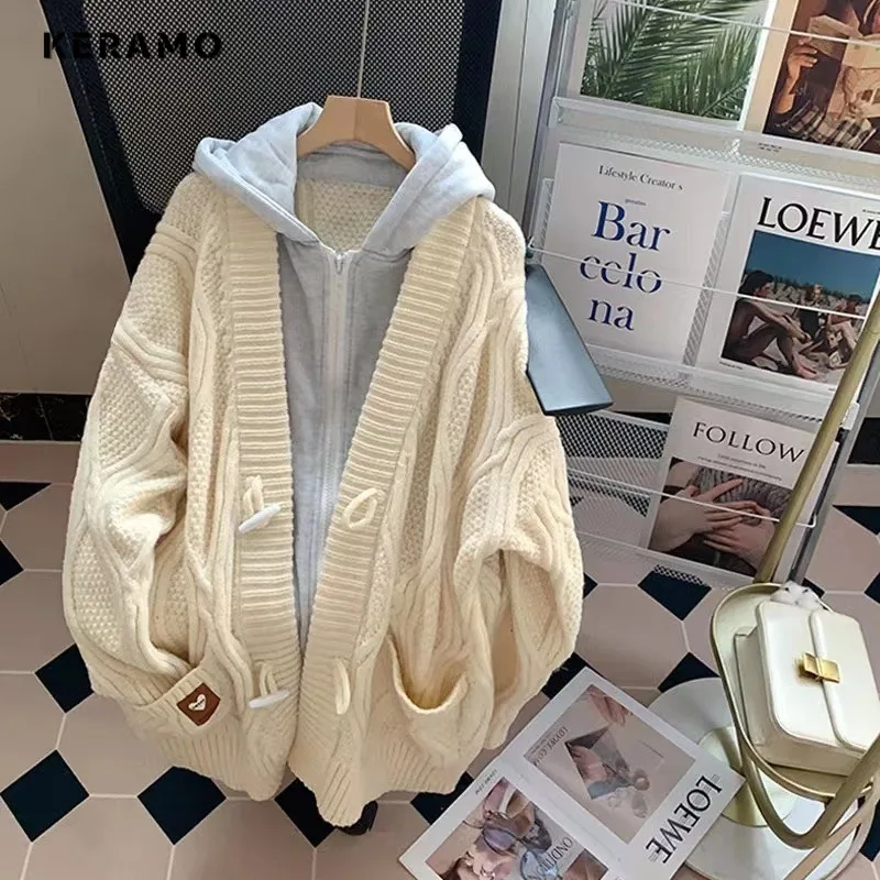 

2023 Autumn Winter Casual Knitting Long Sleeve V-Neck Cardigans Women Korean Fashion Solid Color Single Breasted Loose Sweater