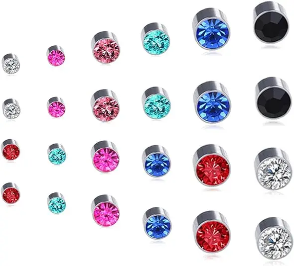 24Pcs/Set Crystal Rhinestone Magnet Earring Puck Women Mens Magnetic Fake No Piercing Clip Earring Jewelry Making Accessories