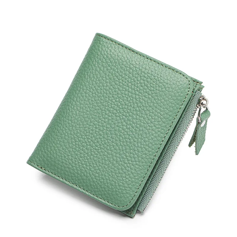 Western RFID Blocking Cowhide Leather Women Wallet Large Capacity Card Holder Short Purse for Ladies