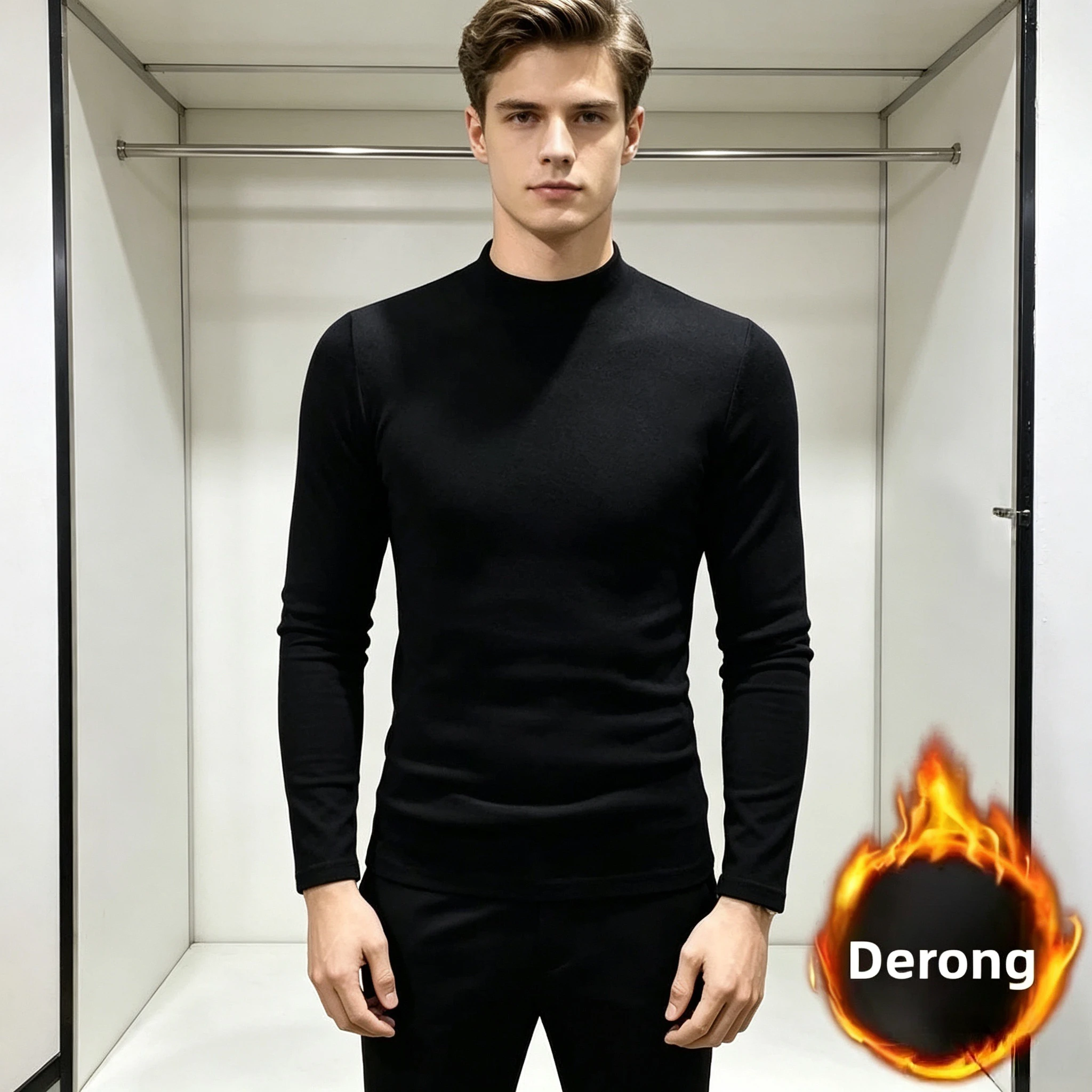 Winter Mens High Quality Half Turtleneck Velvet Top Long Sleeve Solid Color Men Clothing Double-sided Velvet Thermal Underwer