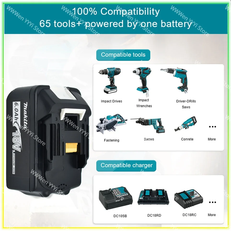 18V 6.0Ah Makita Original With LED lithium ion replacement LXT BL1860B BL1860 BL1850 Makita rechargeable power tool battery 6AH