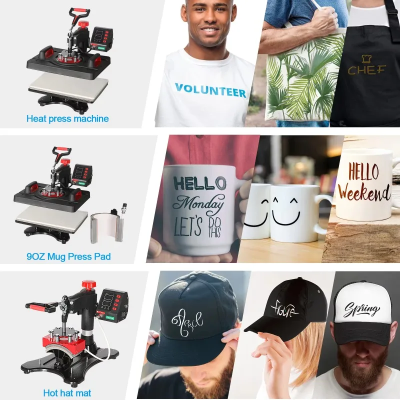EU Stock DTF Sublimation Heat Press Machine 8 Functions for Costom Printing Small Business Hat T-shirt Mug Printing Machine