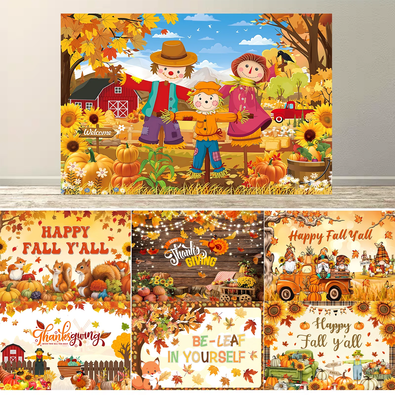 مرحبا الخريف خلفية الديكور اليقطين التصوير الفوتوغرافي خلفية راية مابل ليف صور الدعائم لتزيين حفلة عيد الشكر #1