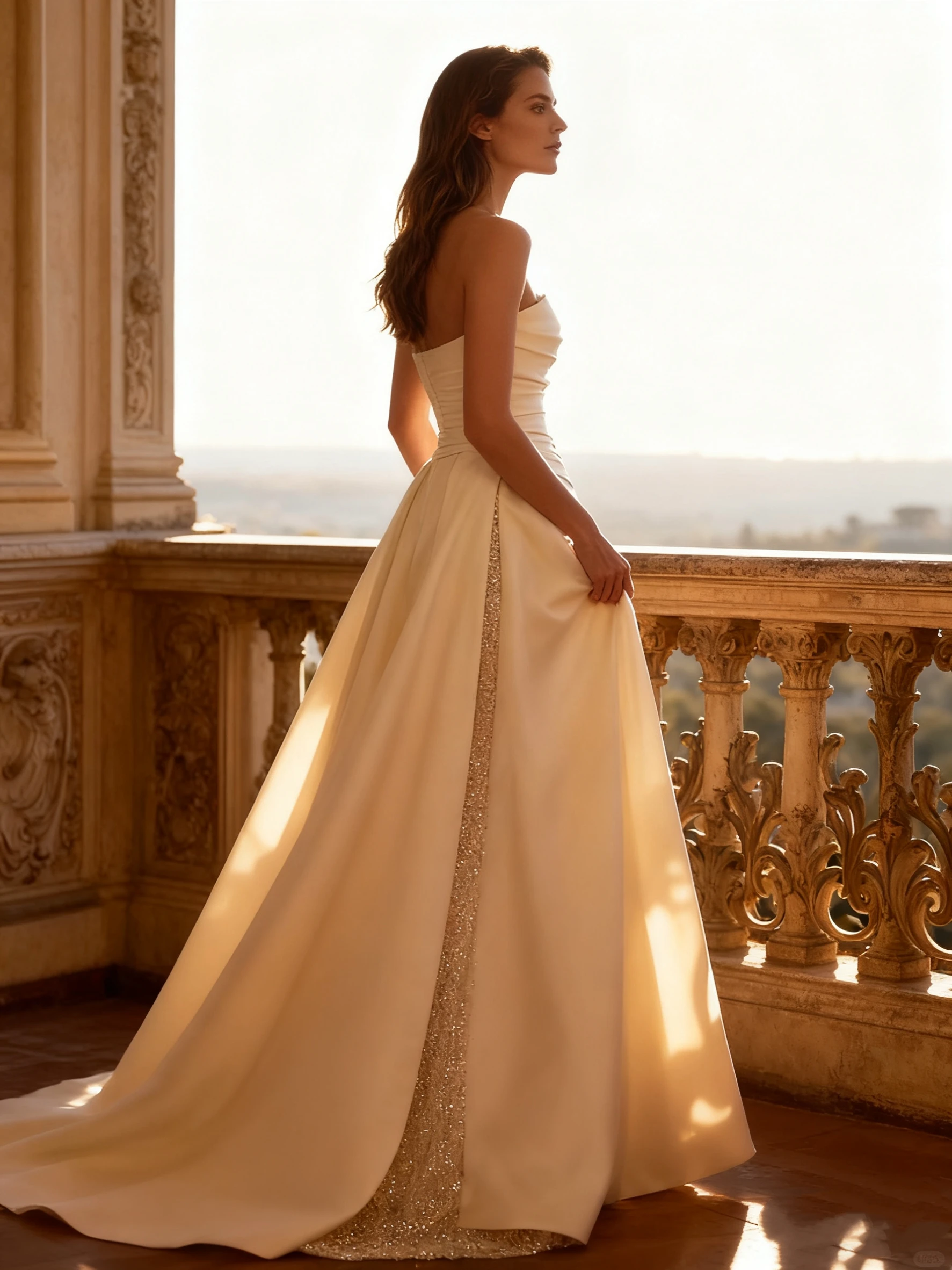 فستان زفاف غمد بدون حمالات مخصص مع خط عنق على شكل قلب من قماش الساتان برباط خلفي بطول الأرض سويب تراين للعروس #1