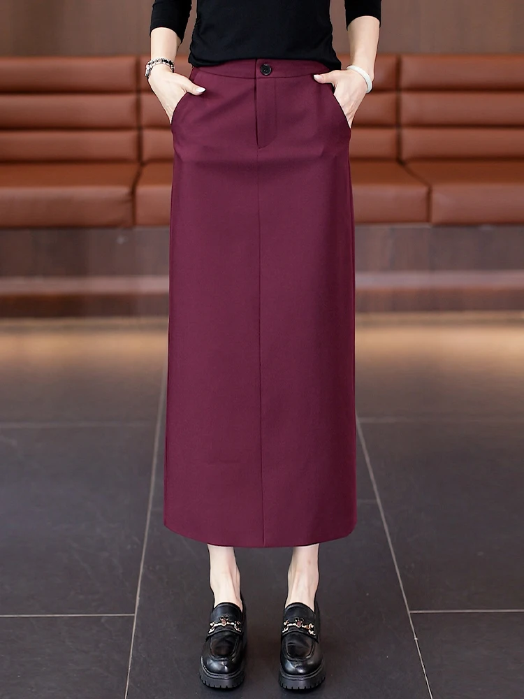 

Женская деловая юбка с высокой талией, драпированная, длинная, весна-осень 2025, новый стиль, асимметричная, на молнии, стройнящая, А-силуэт