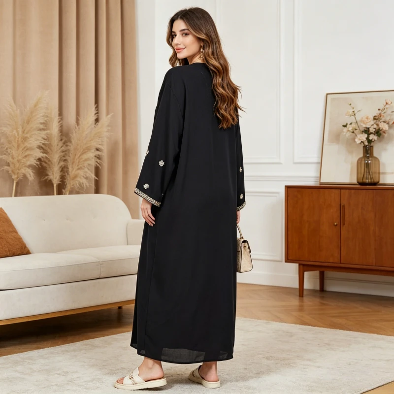 Eid Abaya Dress Women Muslim Cardigan Robe Embroidery Dresses Jalabiya Morocco Dubai Ramadan Open Abayas Kaftan Islam Vestidos 5