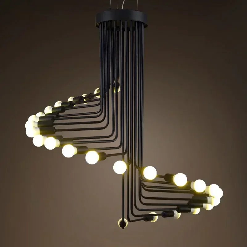 Modern Spiral Creative Black 16/26 Head Iron Chandelier Coffee Bar Dining Room Living Room Decoration Indoor Lighting Fixtures