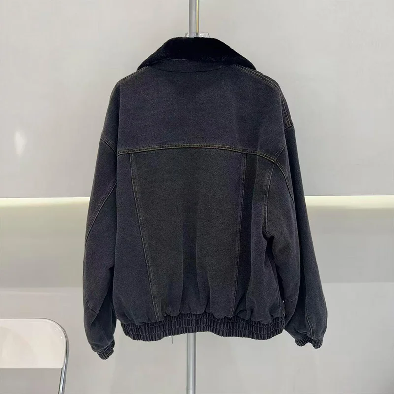 เสื้อโค้ทเดนิมบุขนห่านแท้ ขนแกะเมอริโนแท้ สำหรับผู้หญิง ฤดูหนาว 2025  หรูหรา อุ่นหนา