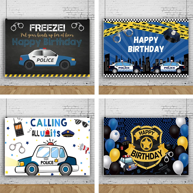 

Police Birthday Backdrop for Kids Boys Birthday Party Decorations Policeman Handcuffs Car Police Office Photography Background