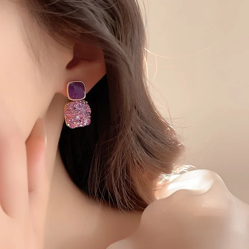 

High-end purple zircon earrings women's light luxury niche earrings 2024 new popular unique temperament ear jewelry