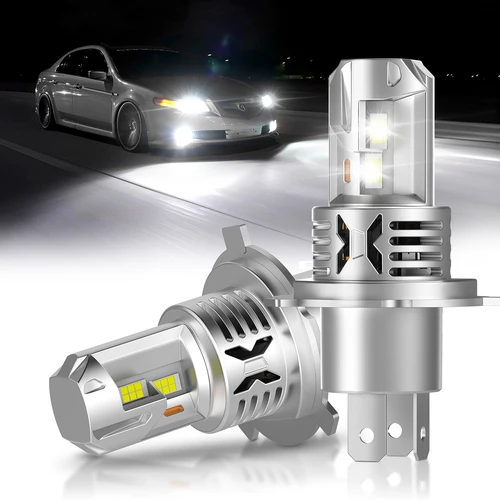 MICTUNING 2 uds H4/H19 bombillas LED para faros delanteros con ventilador de refrigeración superbrillantes 8000LM 6000K faros blancos Plug And Play para coche