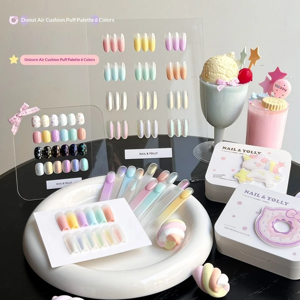 

6 Colors Aurora Gradient Nail yolly Palette Patting 3 In 1 Stamping Pattern Nail Art Semi Permanent Soak Off UV Nails For Gel