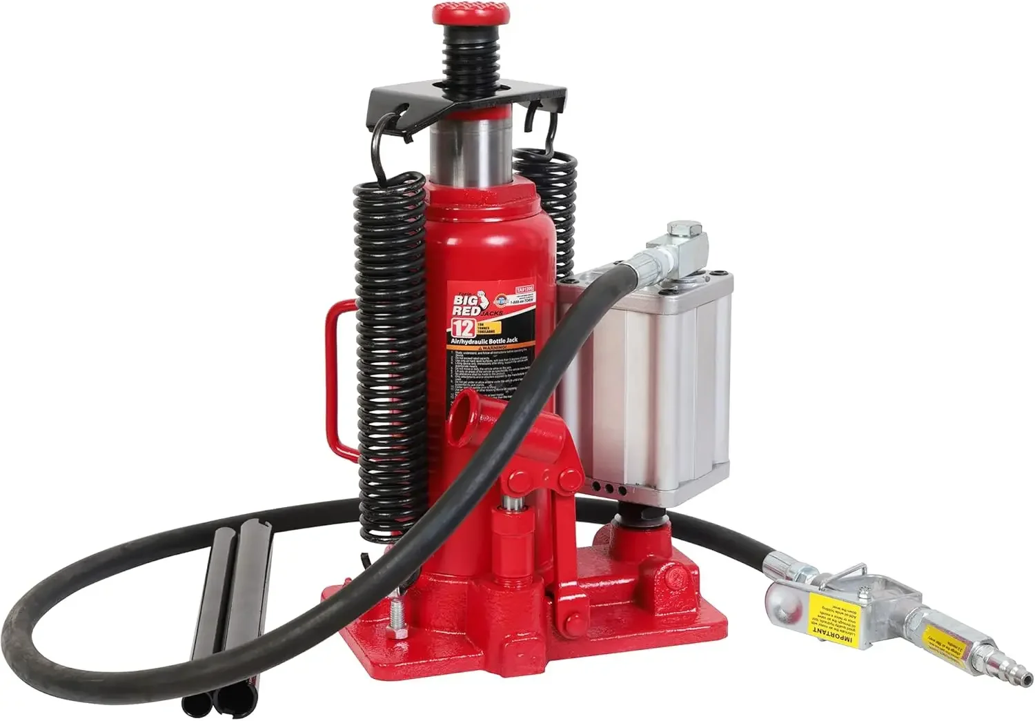 Pneumatic Air Hydraulic Bottle Jack with Manual Hand Pump 12 Ton (24,000 lb) Capacity Red