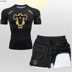 new Compression Set For Men Anime Printed Compression Shirt+2 In 1 Double Layer shorts Workout Gym Performance Suit