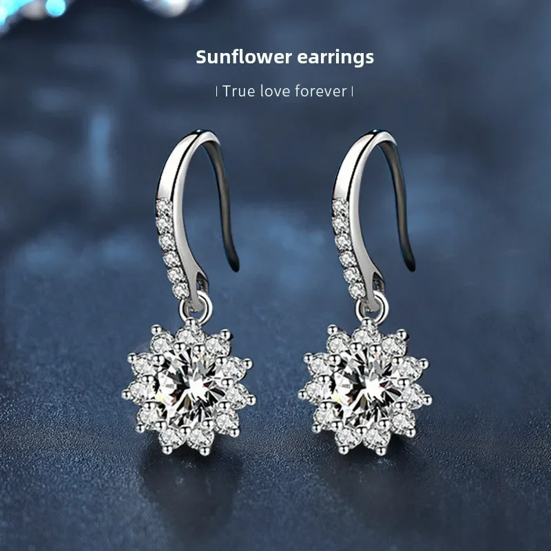 

Light luxury 925 sterling silver sunflower moissanite earrings for women, anniversary birthday gift