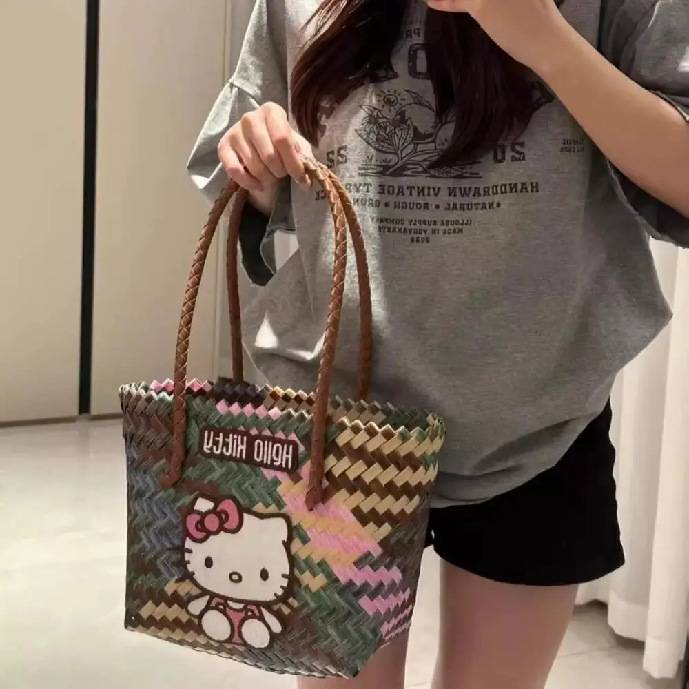

Hellokittys Crossbody Bag Large Capacity Thoth Leisure Versatile Anime Figure Travel Shoulder Bag Straw Bag Girl Bags for Woman
