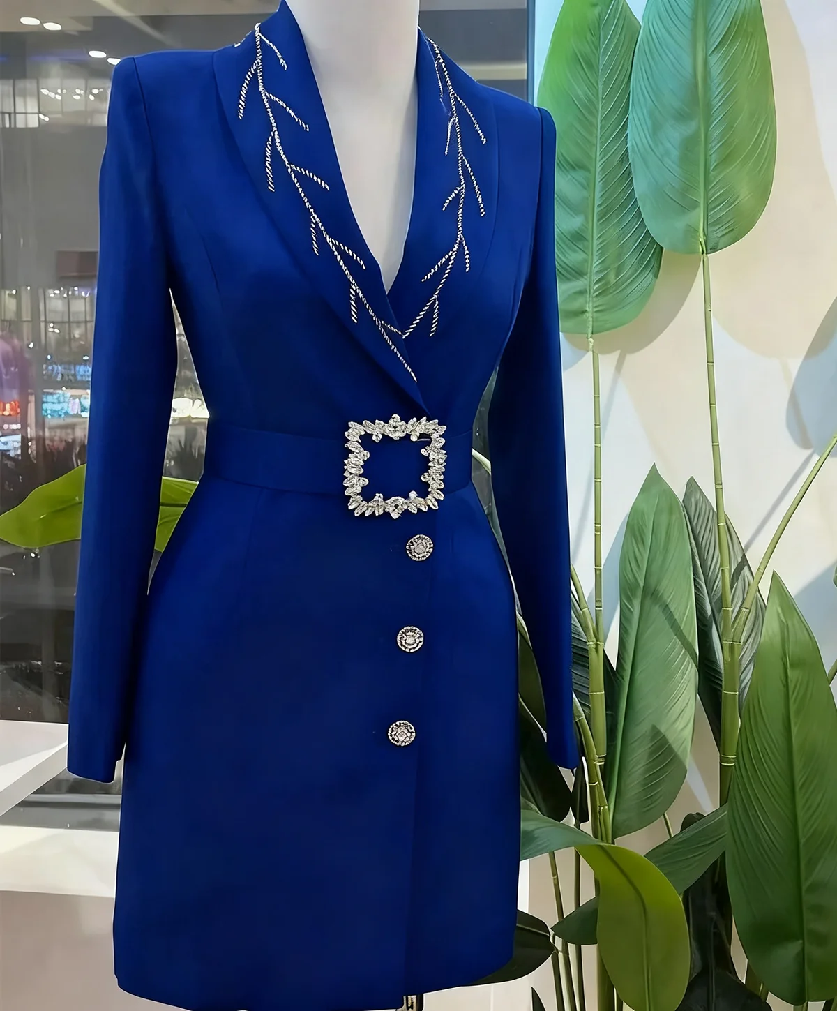 Robe Blazer Vintage à paillettes pour femmes, coupe cintrée, ceinture en cristal, veste de poche, tenue de soirée personnalisée pour dame de bureau