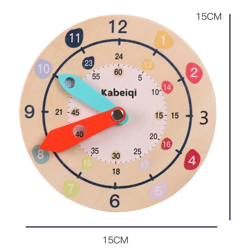 1PCS 나무 시계 어린이 교육 장난감 시간 분 인식 다채로운 시계 장난감 어린이 조기 유치원 교육 보조