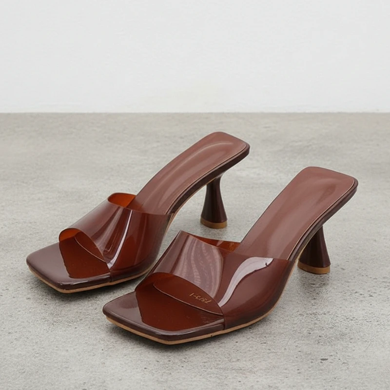 

Новинка 2026, прозрачные сандалии-мулы из ПВХ, странный стиль, сандалии на каблуке с квадратным носком, модная минималистичная повседневная женская обувь, лето