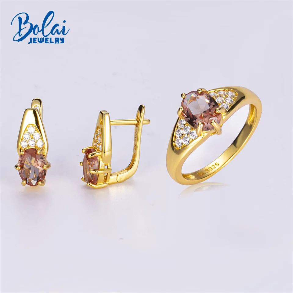 Bolai Color Changing Zultanite Jewelry Sets 925 Silver Oval 8*6mm Created Diaspore Earrings Ring For Women's Gift Good Quality