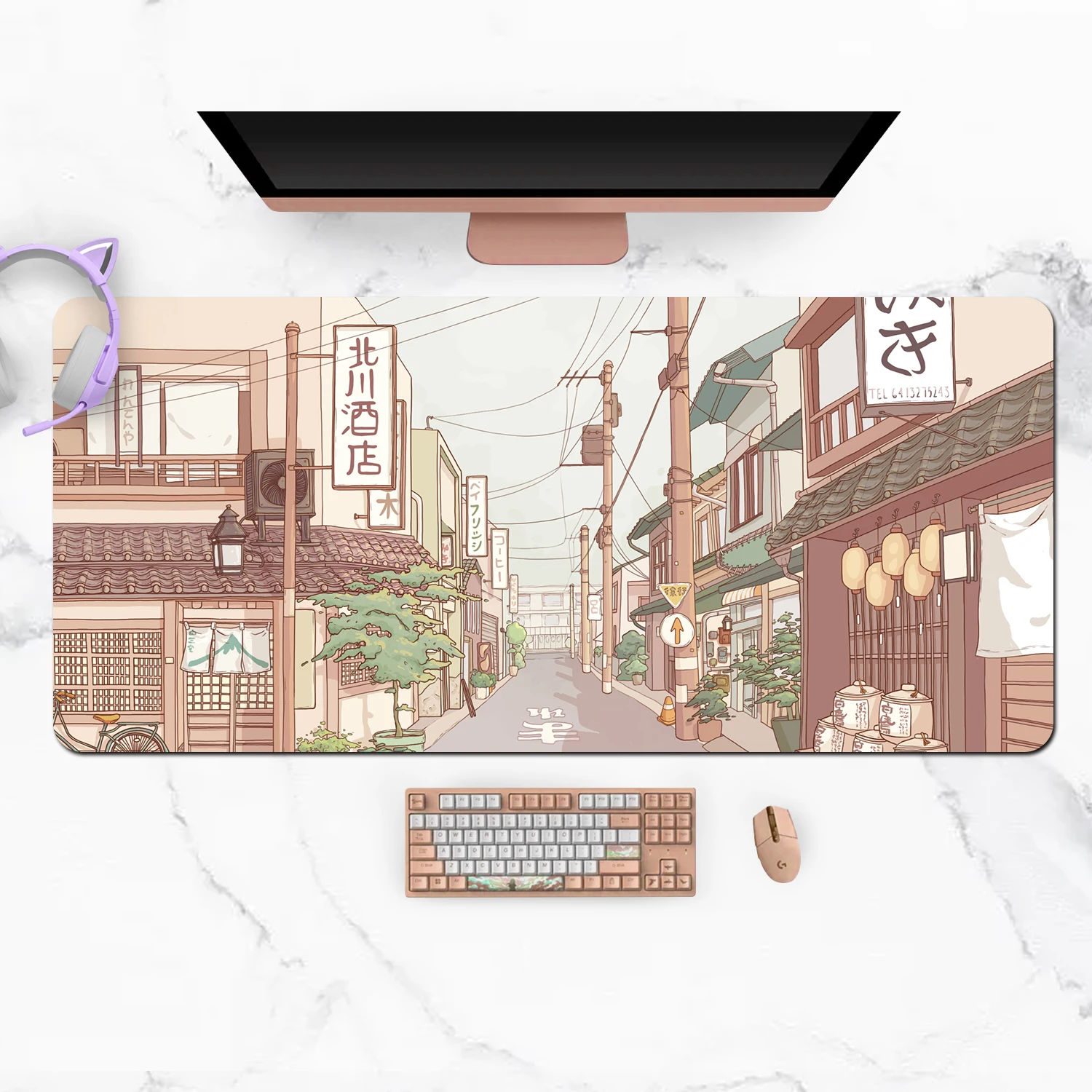 Extra Large Kawaii Gaming Mouse Pad Anime Street Tokyo XXL Desk Mat Water Proof Nonslip Laptop Desk Accessories