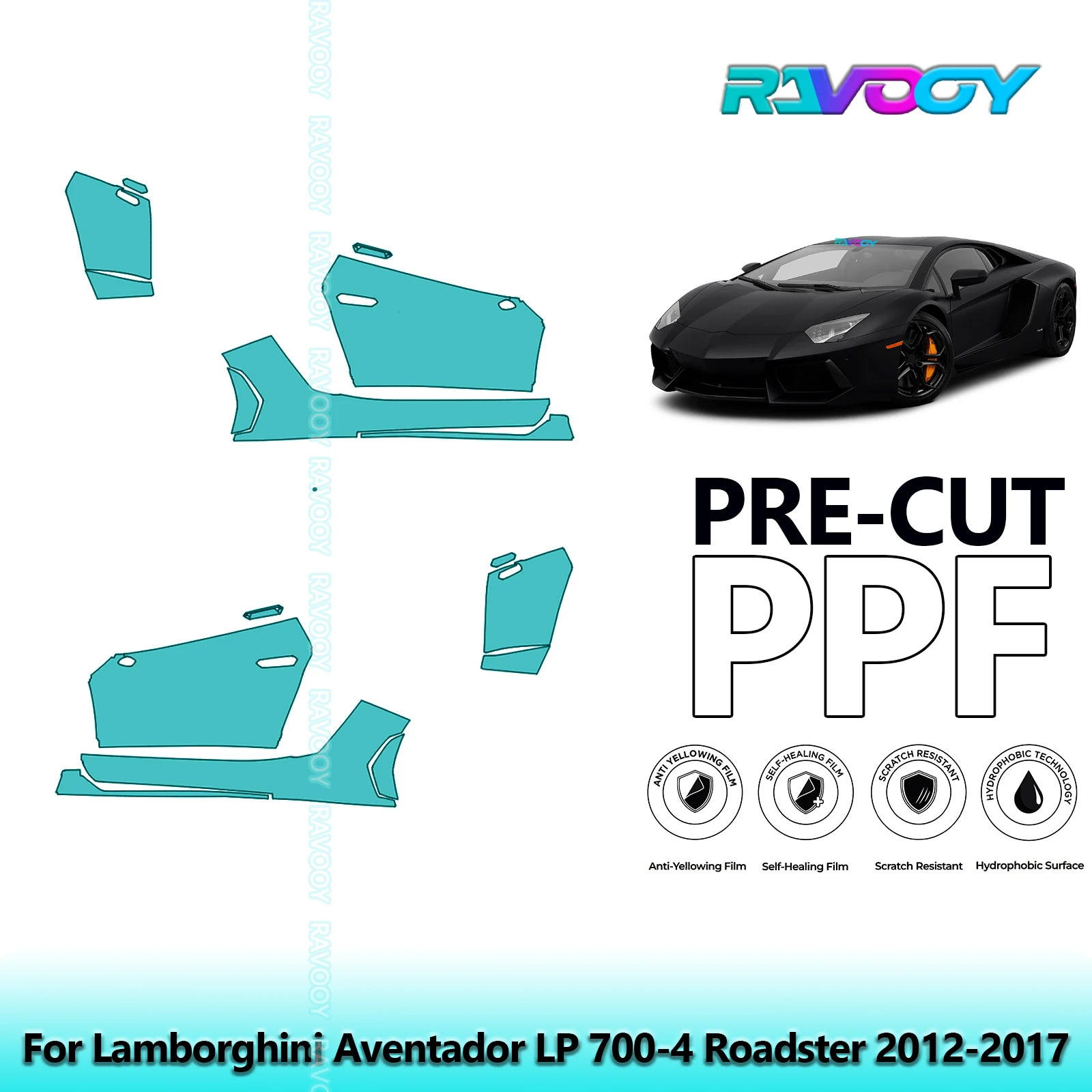 

For Lamborghini Aventador LP 700-4 Roadster 2012-2017 8.5mil Pre-Cut PPF Door & A/B Pillar Kit TPU Paint Protection Film Set