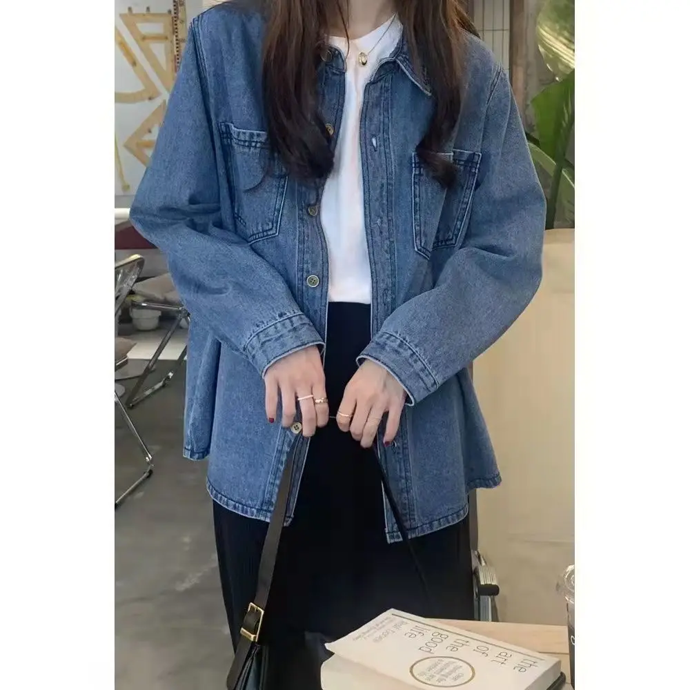 Denim Shirt Women Spring Autumn Single Breasted Tops Retro Long Sleeve Casual Fashion Shirt New