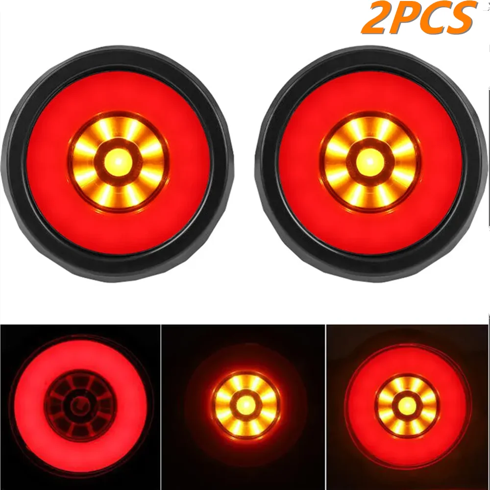 2PCS 4inch Round LED Truck Trailer Brake Stop Tail Light 24V Yellow Red For Truck Boat Flatbed Bus Warning Turn Single light