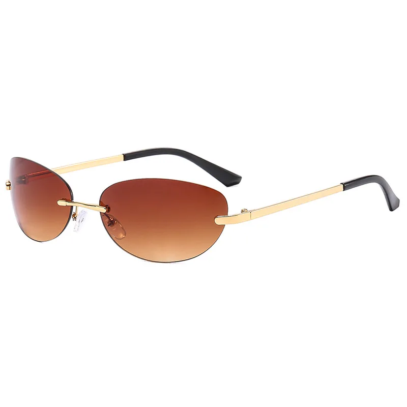 Retro Frameless Sun Glasses Elliptical Sunglasses Y2K Metal Street Photography Decorative Glasses image 3