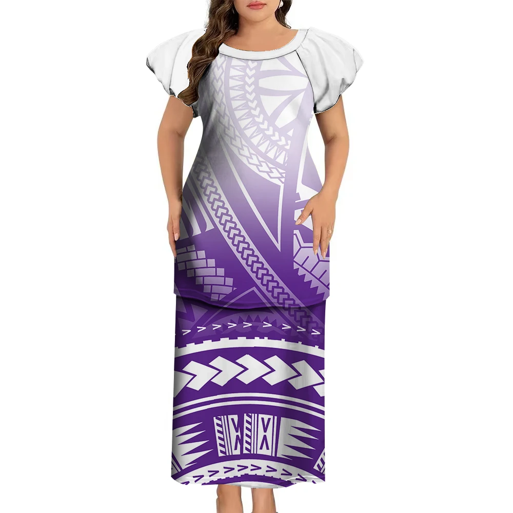 Samoa Club Ladies Puletasi Polynesian Ladies Custom Vintage Print Long Dress Soft Fabric Summer New Elegant Women\'S Wear