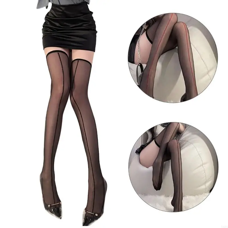 Y88A Femmes Thin Silk Cuisseau High Stocks Back Sous Sexy Sexy Place sur le genou Longues chaussettes pour Lingerie