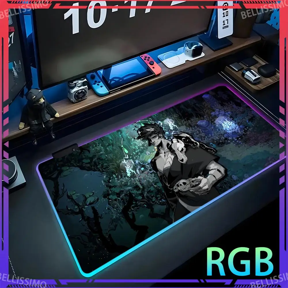 RGB Anime H_Hades II Desk Mat Cute Keyboard Mat Gaming Accessories Luminous Desktop Protective Mat Non-slip Luminous Mouse Pad