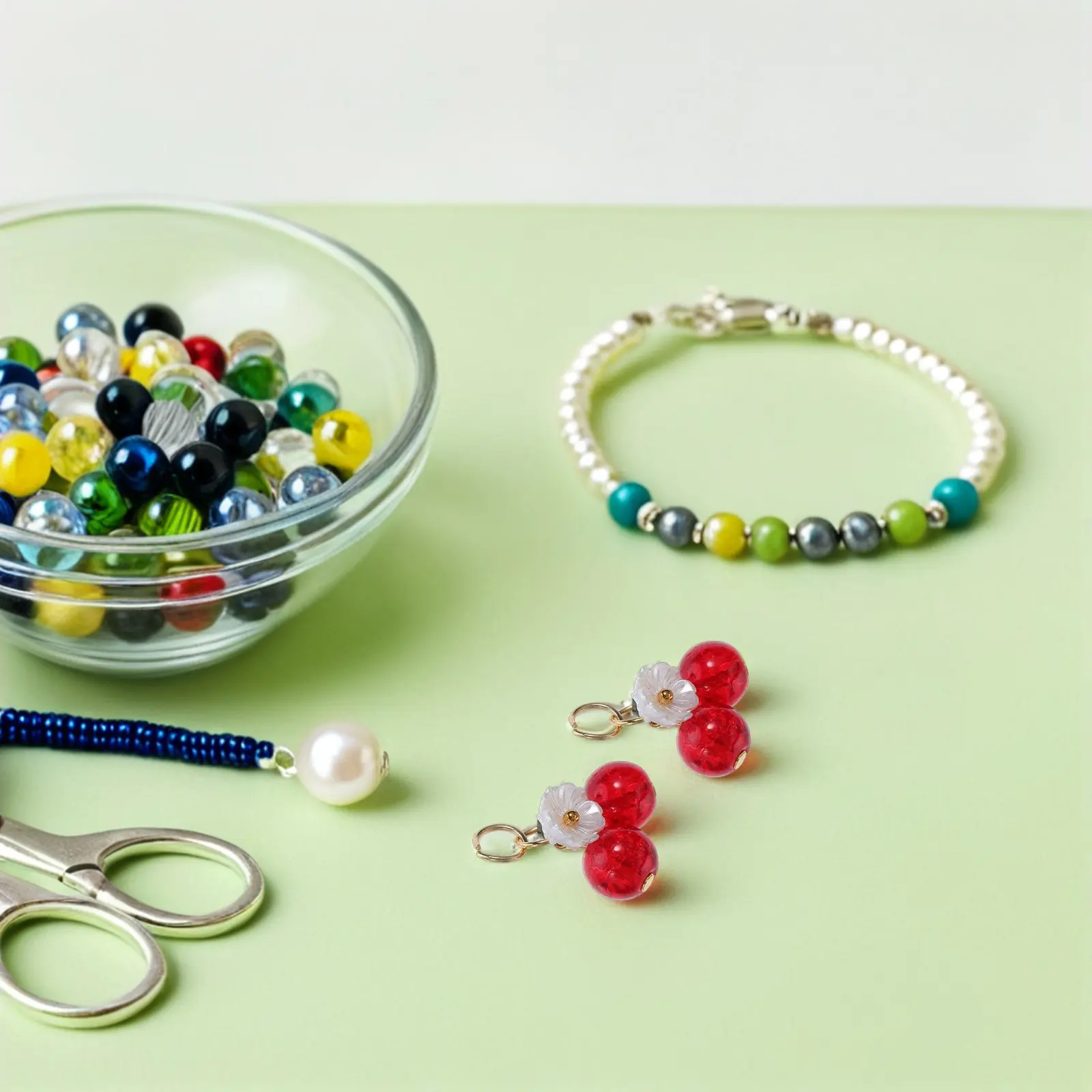 

20Pcs Glass Cherry Leaf Pendants Delicate Fruit Charms for DIY Jewelry Making Necklace Keychain Bracelet Craft Accessories