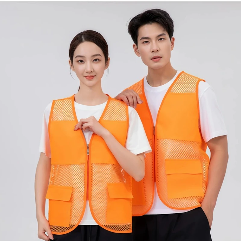 Gilet de pêche en maille respirante, vêtements de travail pour bénévoles, vêtements publicitaires avec logo personnalisé, gilet de travail, vêtements pour événements caritatifs, été
