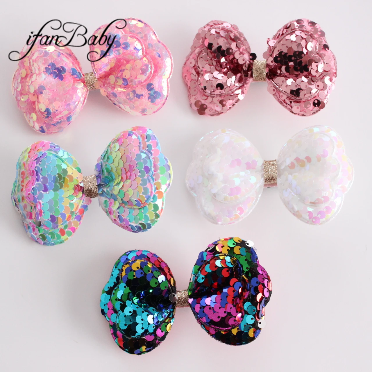 9.5CM Girl Sequins Sparkly Bow Flower Hair Clip Glitter Pins For Kids Accessories