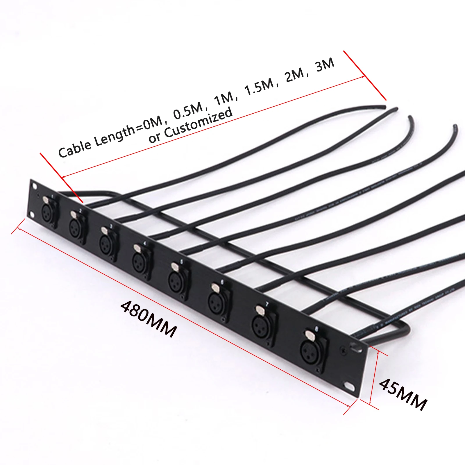 8Way Channel Flight Case Mount 1U Rack Patch Panel with Waterproof XLR D-type Male Female DJ Speaker Audio Cable Plug Socket