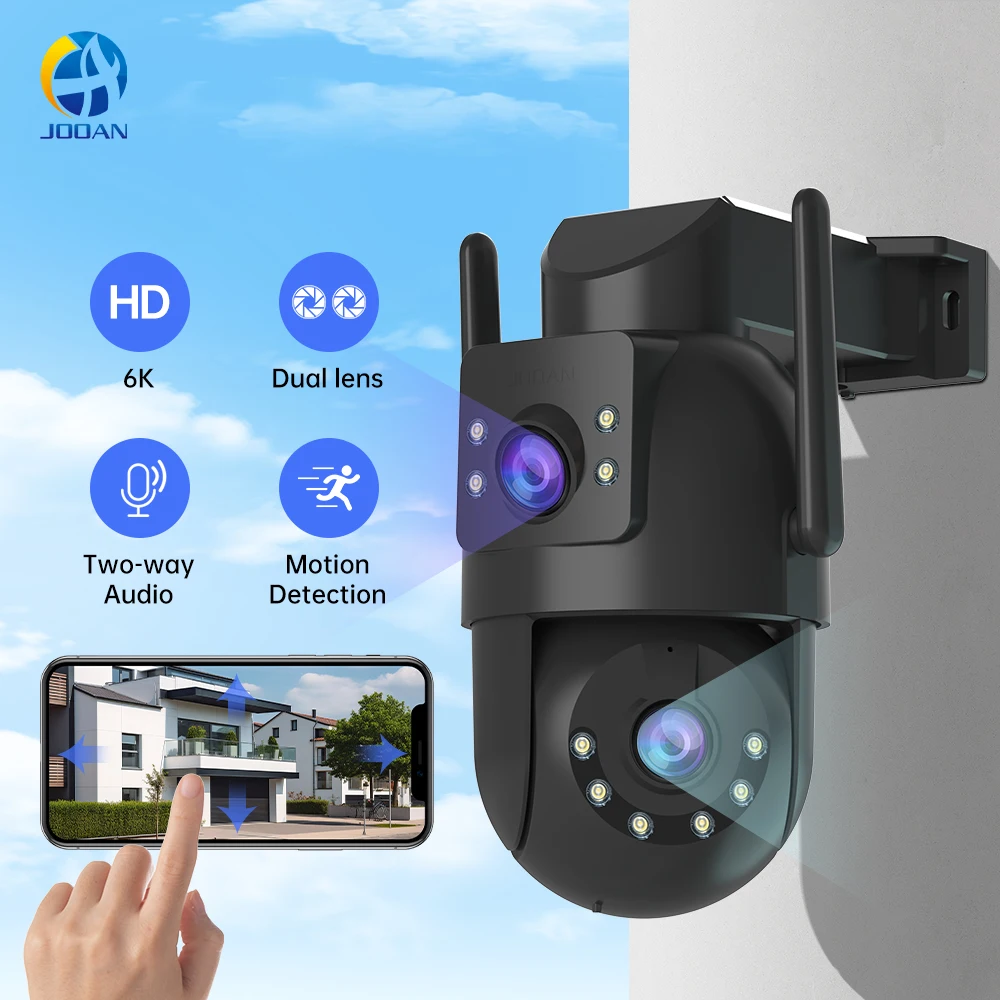

Jooan 6K уличная камера наблюдения с двумя объективами Wi-Fi IP-камера 5-кратный цифровой зум ночного видения CCTV видеобезопасность PTZ камера