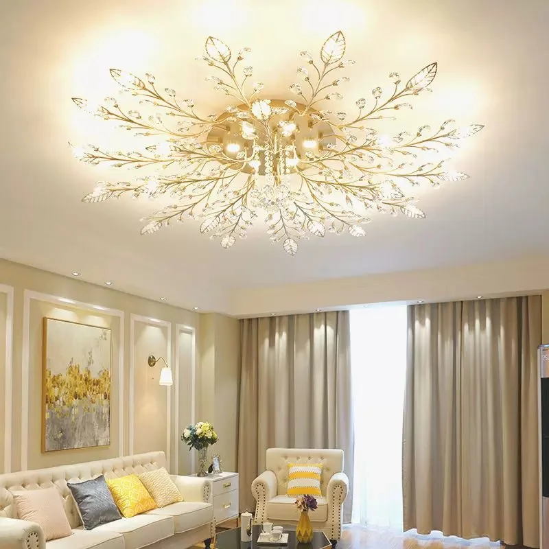 Chandelier Lights Living Room Crystal Glass LED Light Girl Bedroom Hanging Lamp Dining Room Round Art Flower Ceiling Chandeliers