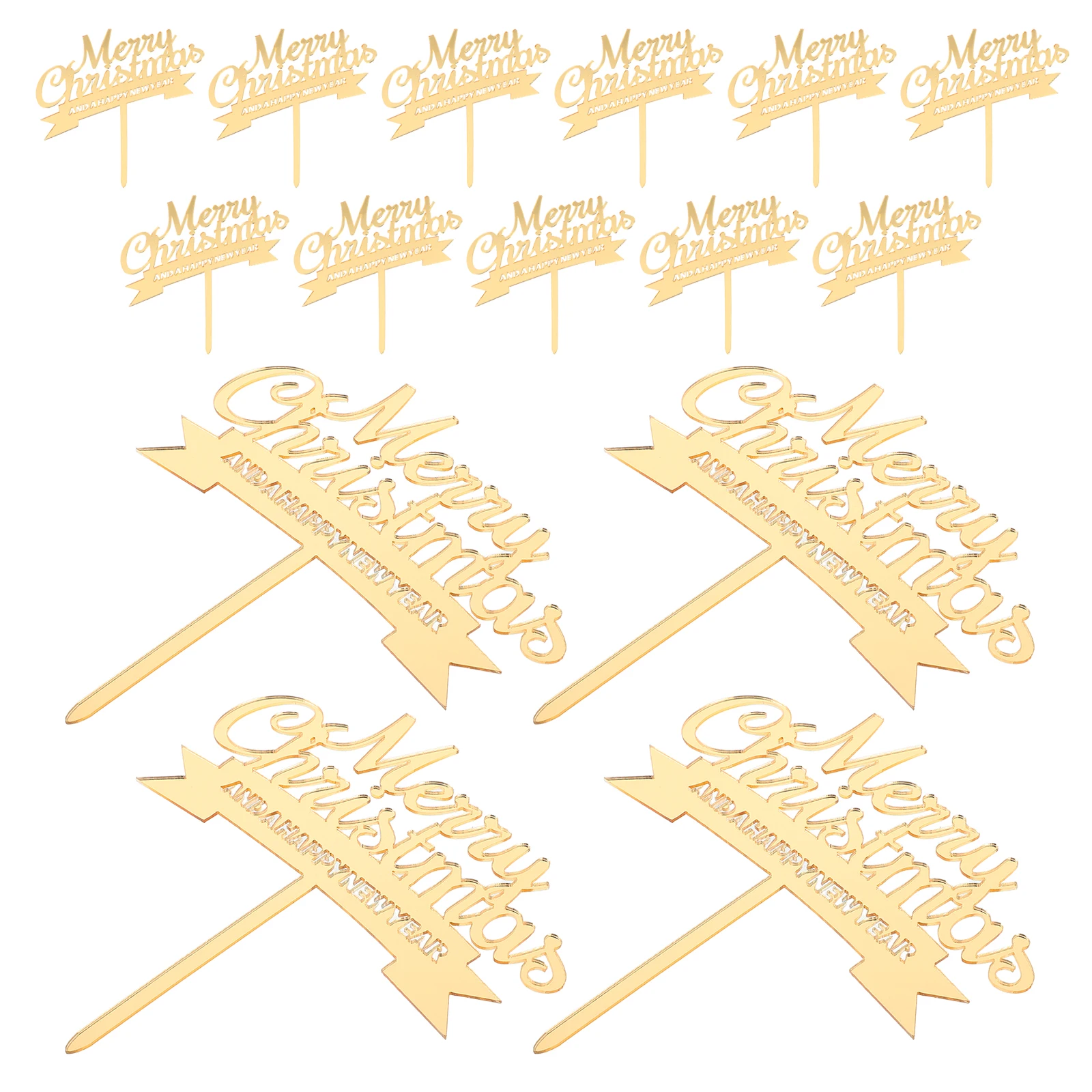 

15 Pcs Christmas Cake Decoration Celebration Topper Acrylic Element Dessert Picks Golden