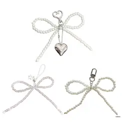 Creative Metal Heart Keyring Bead Bowknot Keychain Charm for Handbags and Bag