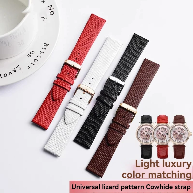 

Винтажный ремешок для часов 6 мм, 8 мм, 10 мм, 12 мм, 14 мм, 16 мм, тонкий и мягкий ремешок для часов с тиснением ящерицы, адаптируемый для крупных брендов часов