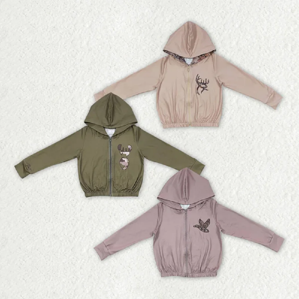 New Fashion Hot Sale Baby Girls Duck Brown Zip-Up Hooded Long Sleeve Top Wholesale Boutique Children Long Sleeve Coat Shirt