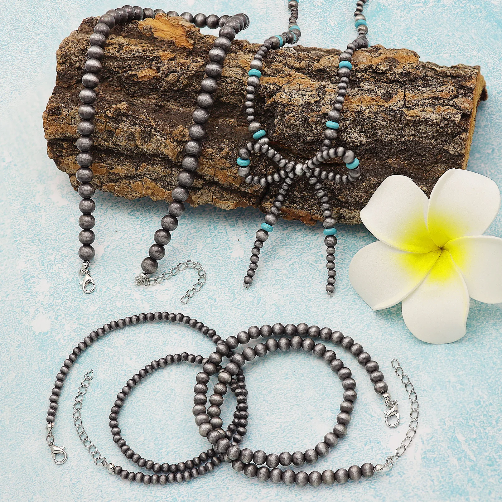 Navajo Pearl Bow Choker Necklace Western Jewelry for Women Bohemia Green Stone Beaded Necklaces Western Cowgirl Jewelry Gifts