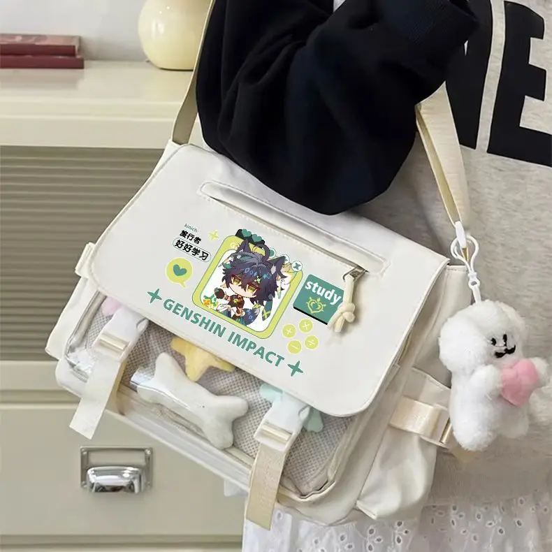 Genshin Impact Crossbody Alikino Scaramouche Unisex Elementary Middle High School Students Versatile Large Capacity Transpare