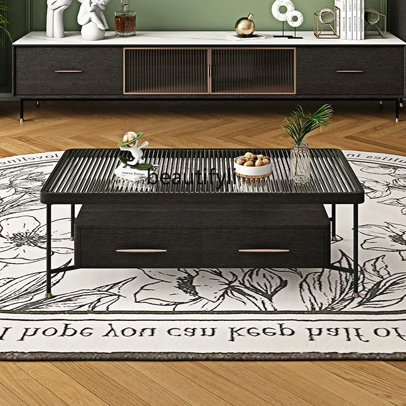 منتصف القديمة طاولة القهوة الخشبية الصلبة المنزل شقة صغيرة ضوء غرفة المعيشة الفرنسية خزانة ضوء الفاخرة تشانغهونغ طاولة شاي زجاجية #3