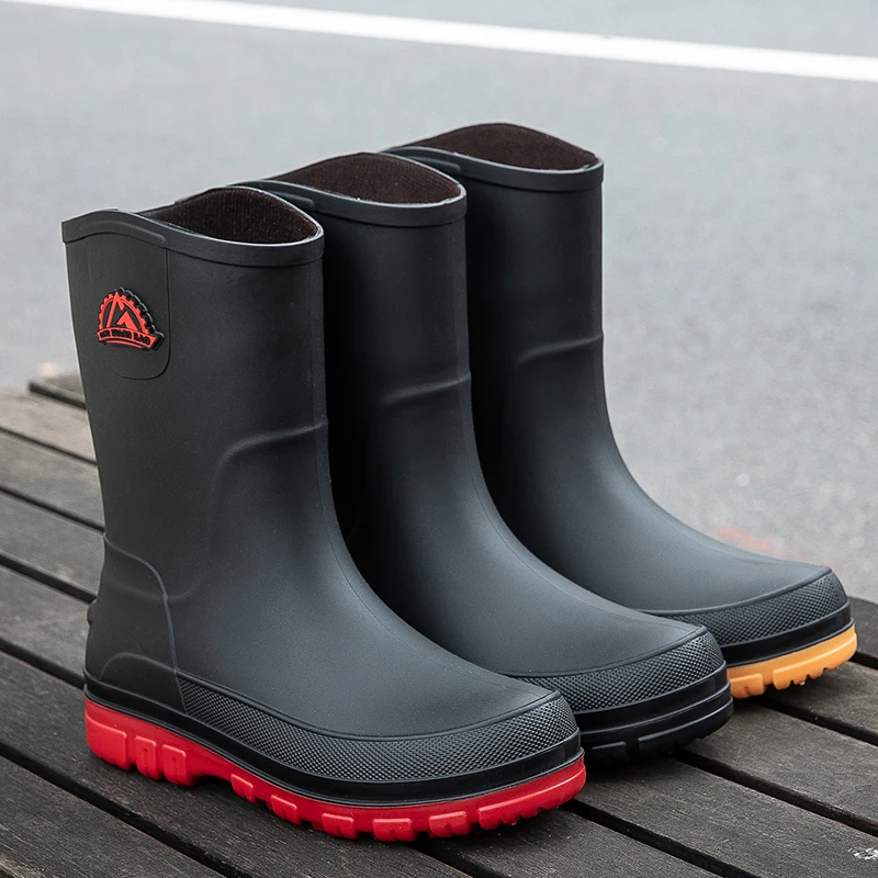 Men's Medium Tube Non-slip and Wear-resistant Rubber Shoes Fashion Versatile Rain Boots Adult Casual Fishing Shoes Work Shoes image 2