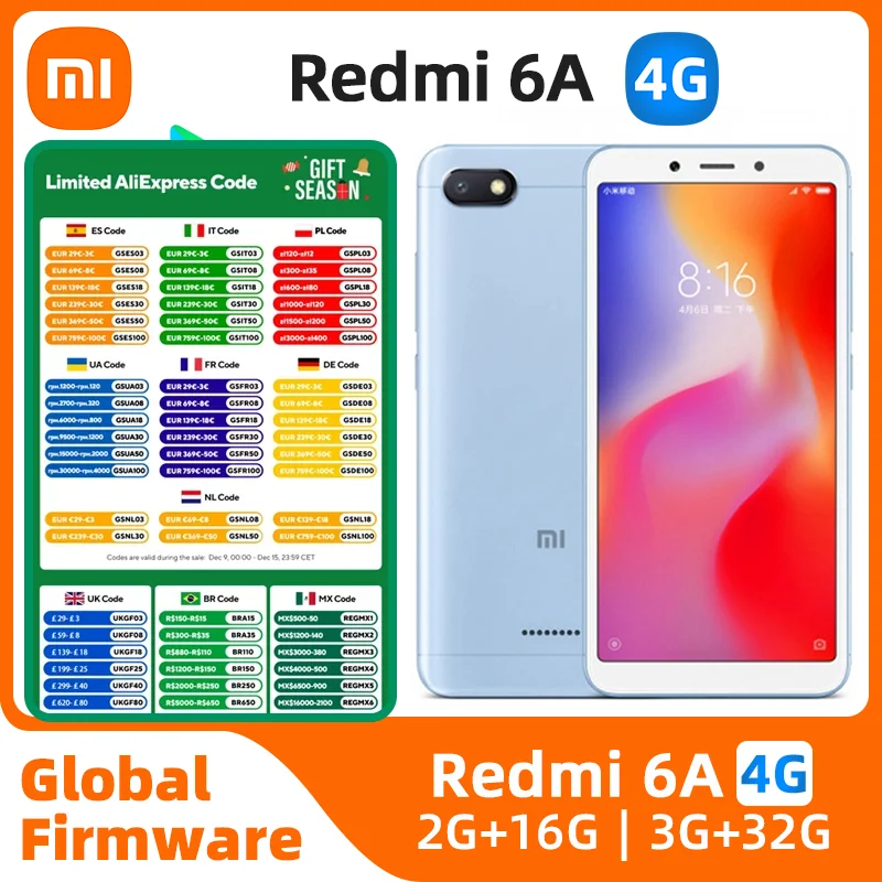 Used xiaomi Redmi 6A Android 4G Unlocked 5.45 inch 2GB RAM 16GB ROM All Colours in Good Condition Original Cell phone