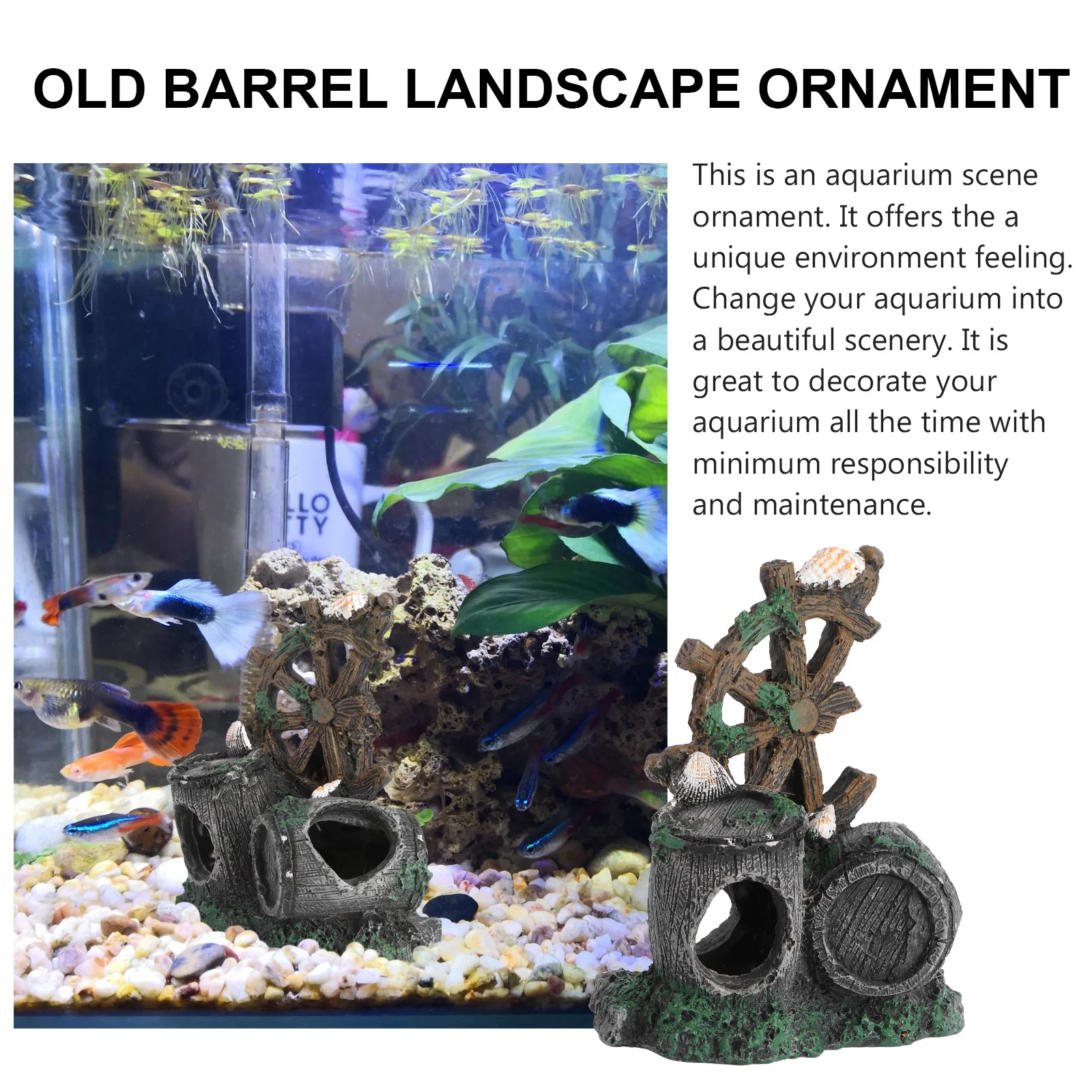 

Resin Barrel Landscape Ornament Aquarium Decor Fish Tank Ornament Creative Durable Safe Fashion Aquarium Decoration