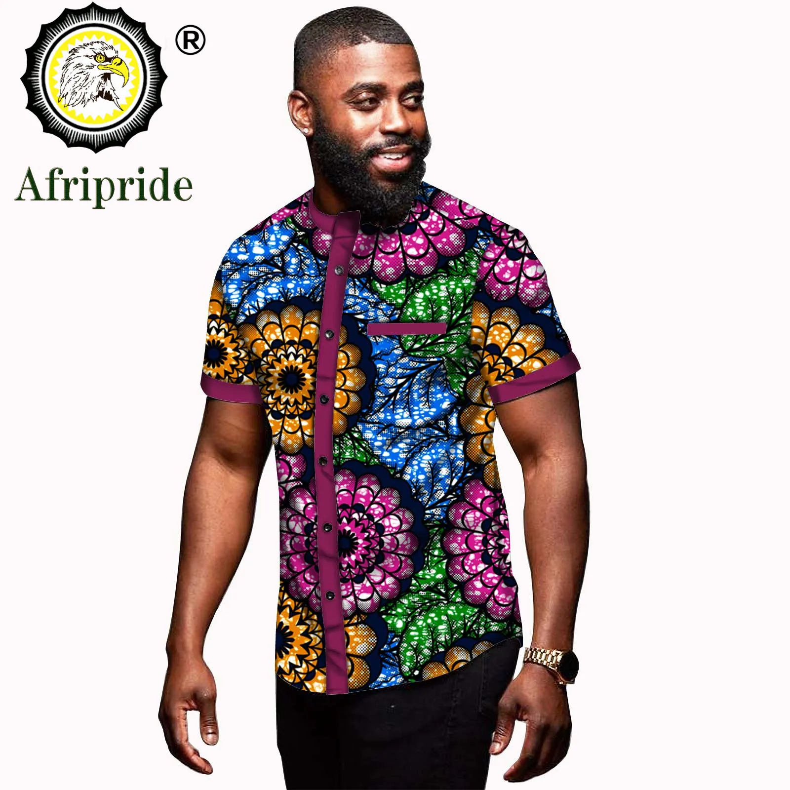 2024 african men clothing dashiki top print shirt short sleeve summer casual blouse ankara fabric bazin riche AFRIPRIDE S1912005