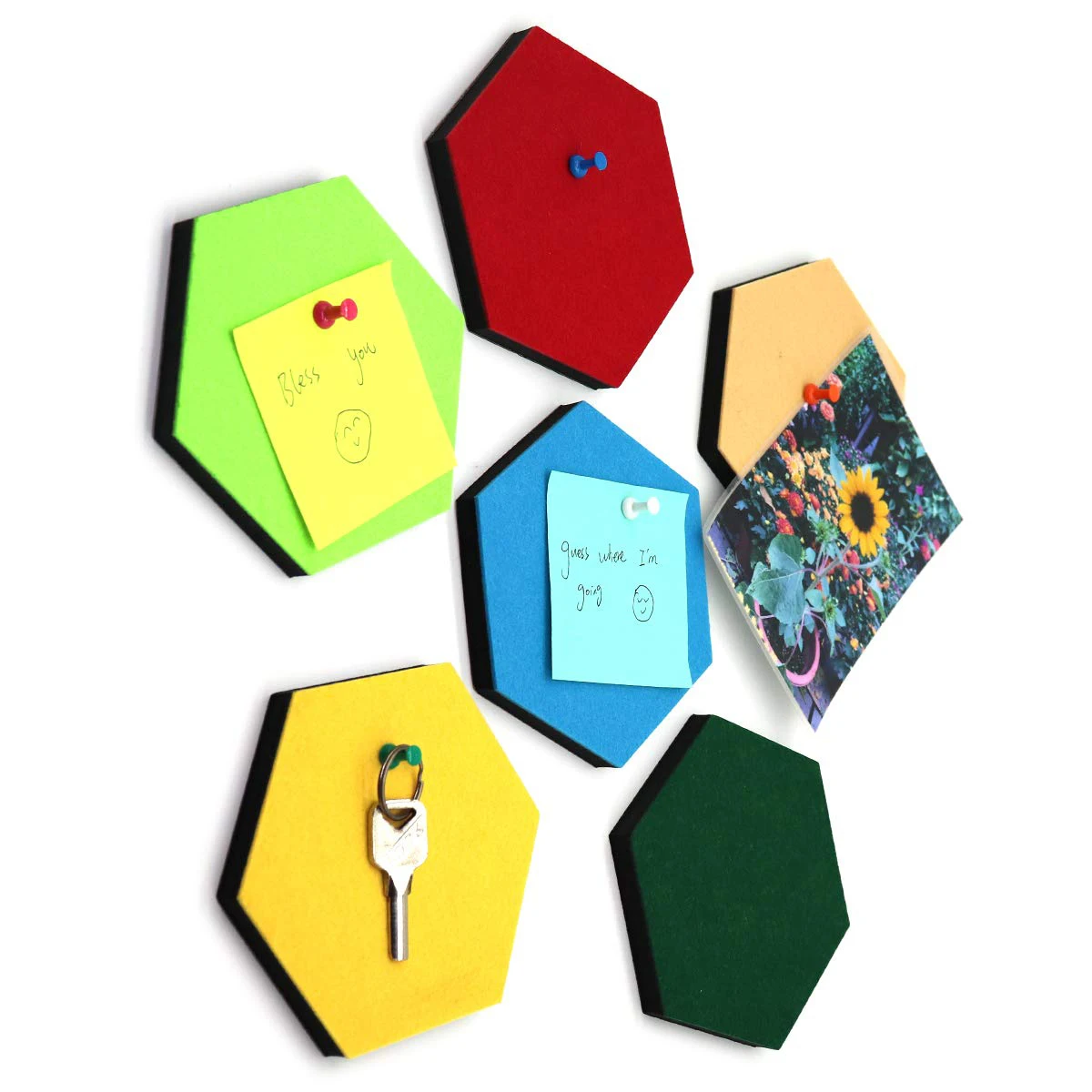 

12 Pack Hexagon Felt Pin Board Self Adhesive Bulletin Memo Photo Cork Boards Colorful Foam Wall Decorative Tiles With 6 Pushpins